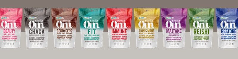Om Mushroom Reviews comparison of products lined up on a row