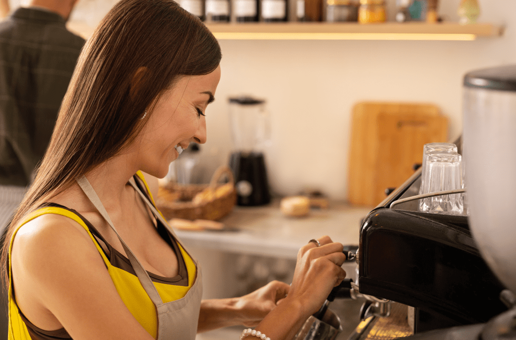 pretty women pours a cup of good morning coffee