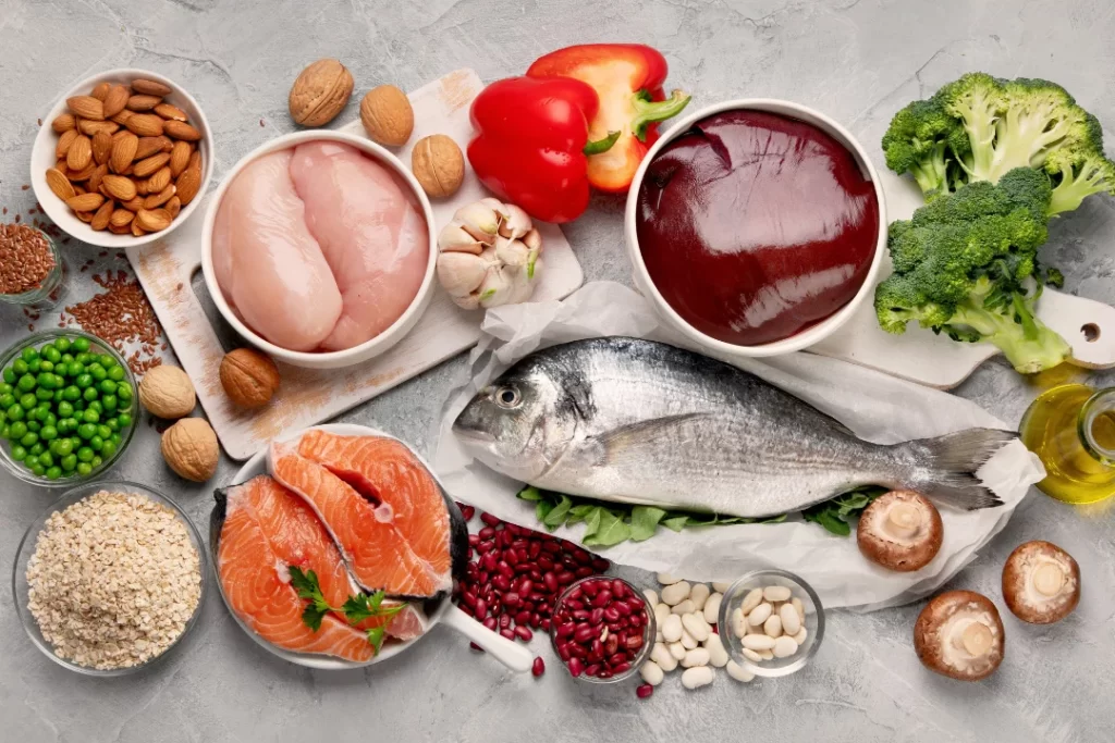 Beef, salmon chicken, liver and other organic foods for selenium intake. 