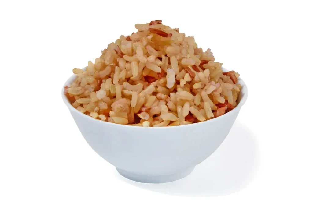 A bowl full of brown rice. 