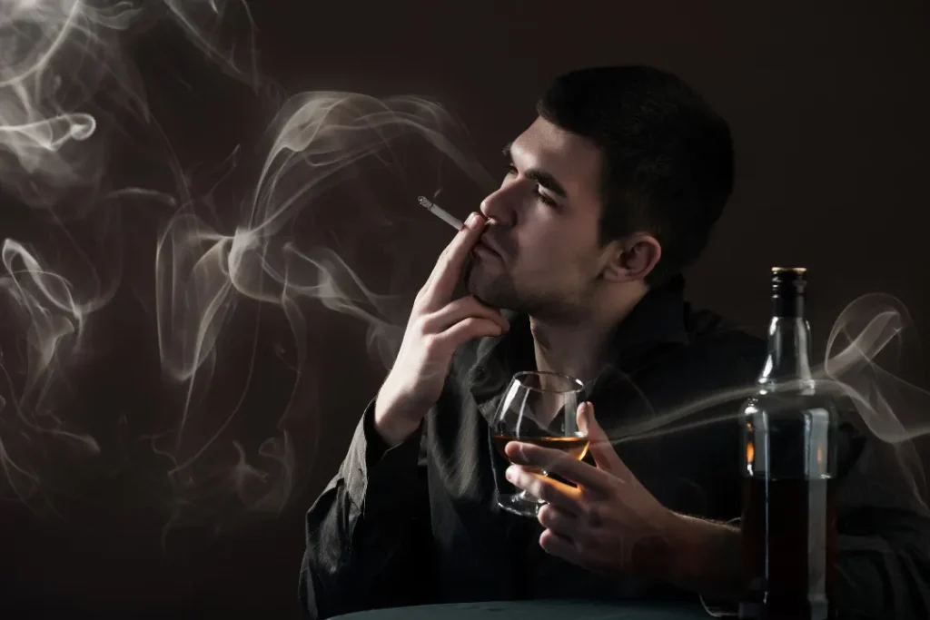Man with smoking and alcohol. 