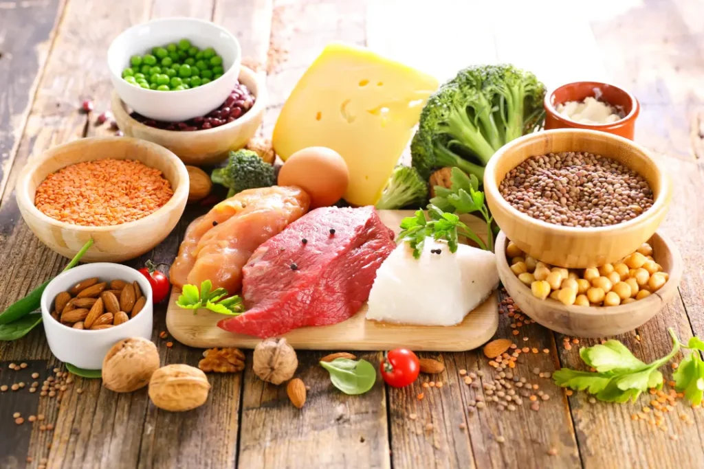 Meat, Fish, Chicken, dry fruits, dairy products and beans are best source of proteins. 