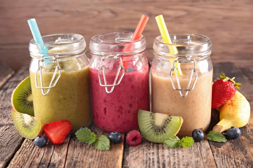 Different flavoured smoothies.