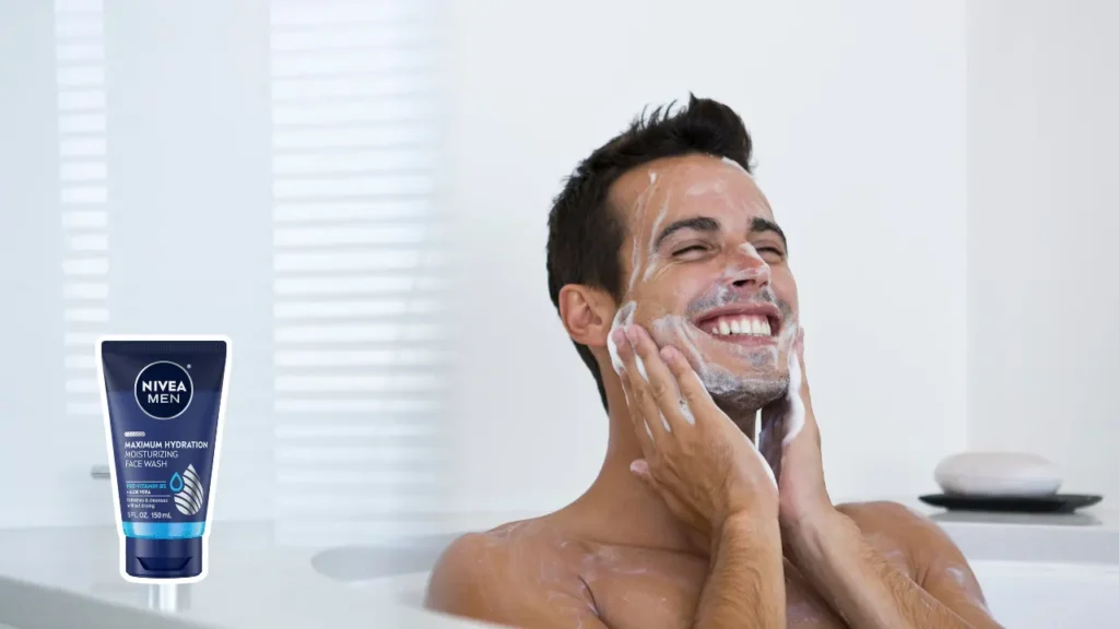 Man washing his face with nivea men face wash